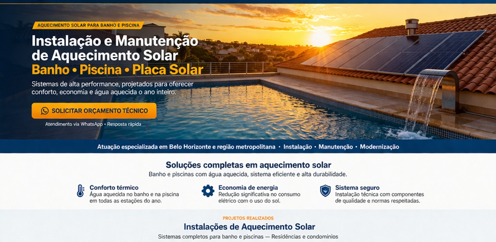 Sistema de aquecimento solar para piscina e banho